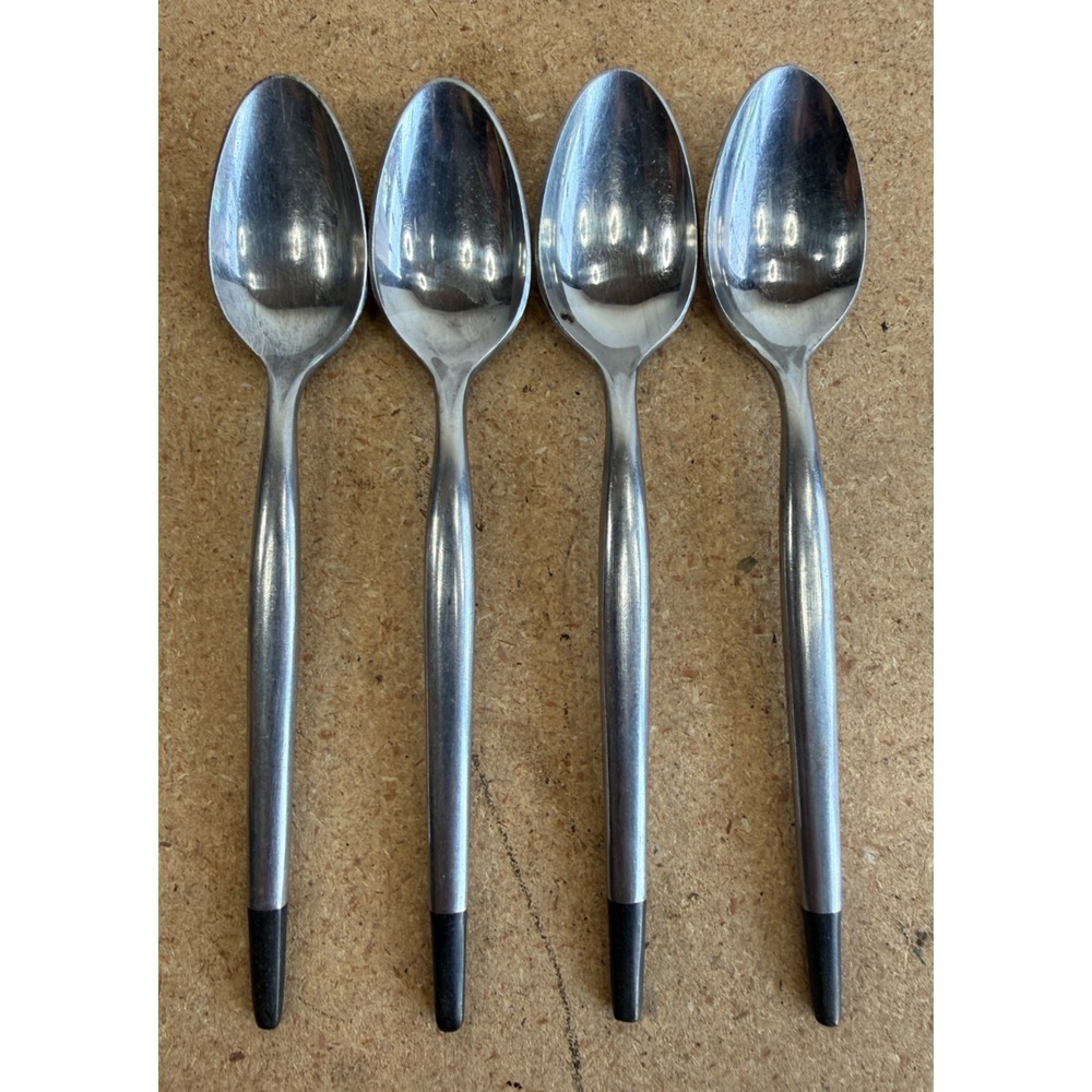4 Nasco Japan Black Plastic Tip Paradise Stainless Flatware Teaspoons, Sugar